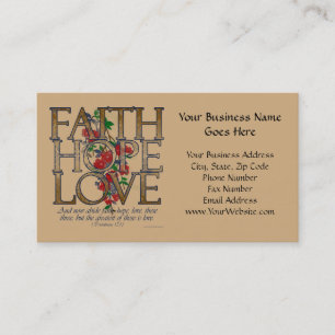 Tarjeta De Visita Fe Esperanza Amor, Diseño Floral Con Versículo De 