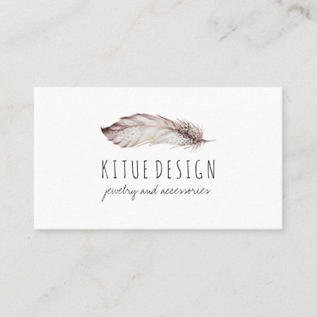 Tarjeta De Visita Feather Boho Girly Feminine (Anverso)