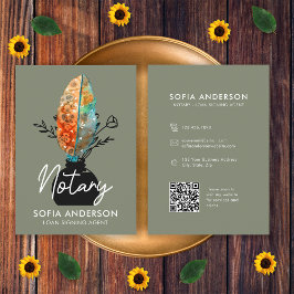 Tarjeta De Visita Feather Floral QR Code Notary Loan Siging Agent