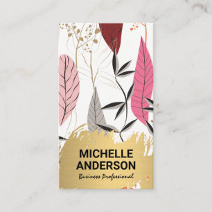 Tarjeta De Visita Feather Modern Boho   Cepillado dorado