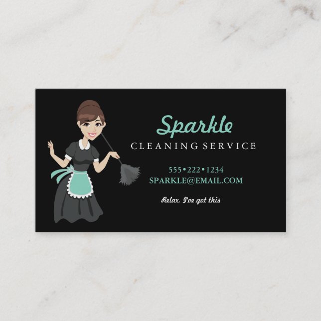 Tarjeta De Visita Featherduster del carácter del servicio de limpiez (Anverso)