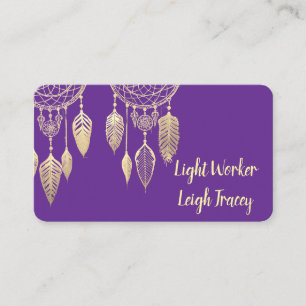 Tarjeta De Visita Feathers Gold, Dreamcatcher, Purple Business Cards