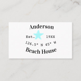 Tarjeta De Visita Fecha del año de la casa de playa coordenadas pers
