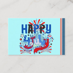 Tarjeta De Visita Feliz 4 de Julio Fuegos Artificiales USA-63261 Neg