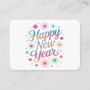 Tarjeta De Visita Feliz Año Nuevo 2026 Fuegos Artificiales Esencial
