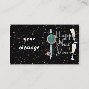 Tarjeta De Visita Feliz Año Nuevo con champagne y Confetti