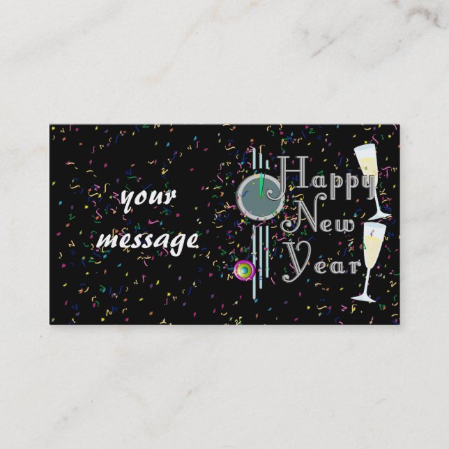 Tarjeta De Visita Feliz Año Nuevo con champagne y Confetti (Anverso)