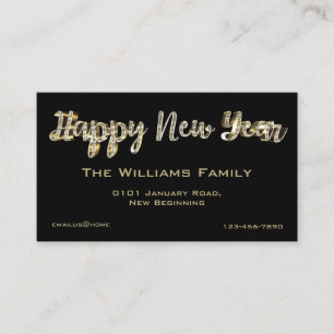 Tarjeta De Visita Feliz Año Nuevo Elegante Moda Negro y Gold Script