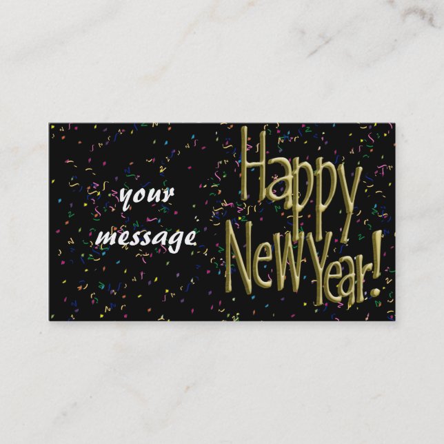 Tarjeta De Visita Feliz Año Nuevo Texto de Oro (Anverso)