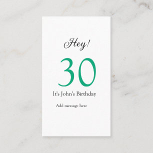 Tarjeta De Visita Feliz cumpleaños 30 en letra verde negra y negrita