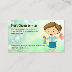 Tarjeta De Visita Feliz Dama de Limpieza   Servicios de limpieza del