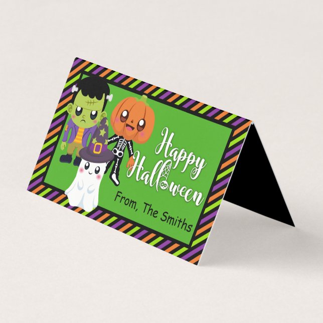 Tarjeta De Visita Feliz Halloween Trate a Topper Con Monstruos (Anverso)