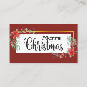 Tarjeta De Visita Feliz Navidad Elegante Red Poinsettia Floral