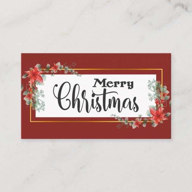 Tarjeta De Visita Feliz Navidad Elegante Red Poinsettia Floral (Anverso)