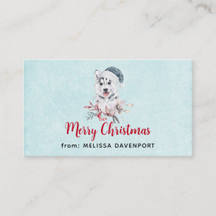 Tarjeta De Visita Feliz Navidad Husky Dog en Santa Hat