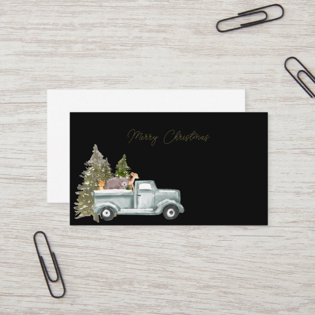 Tarjeta De Visita Feliz Navidad White Farm Truck Árboles navideños (Anverso/Reverso In Situ)