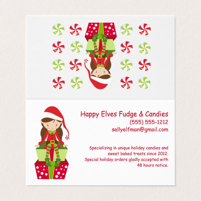 Tarjeta De Visita Feliz Personalizable Elf Navidades Pequeño feriado (Exterior desplegado)
