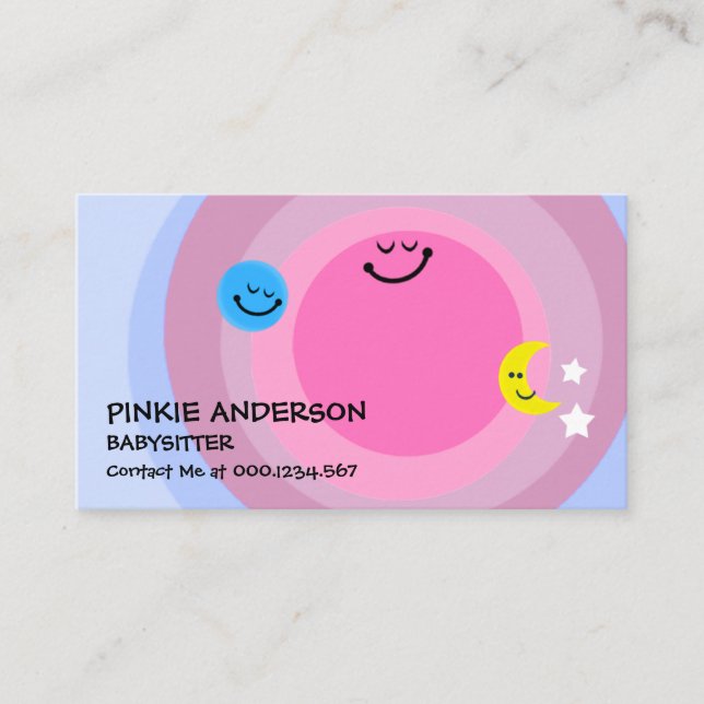 Tarjeta De Visita Feliz sol lindo, niñera de la luna (Anverso)
