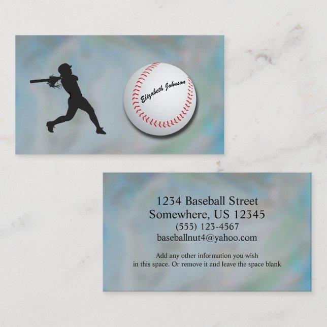 Tarjeta De Visita Female Baseball Player - silhouette and baseball (Anverso / Reverso)