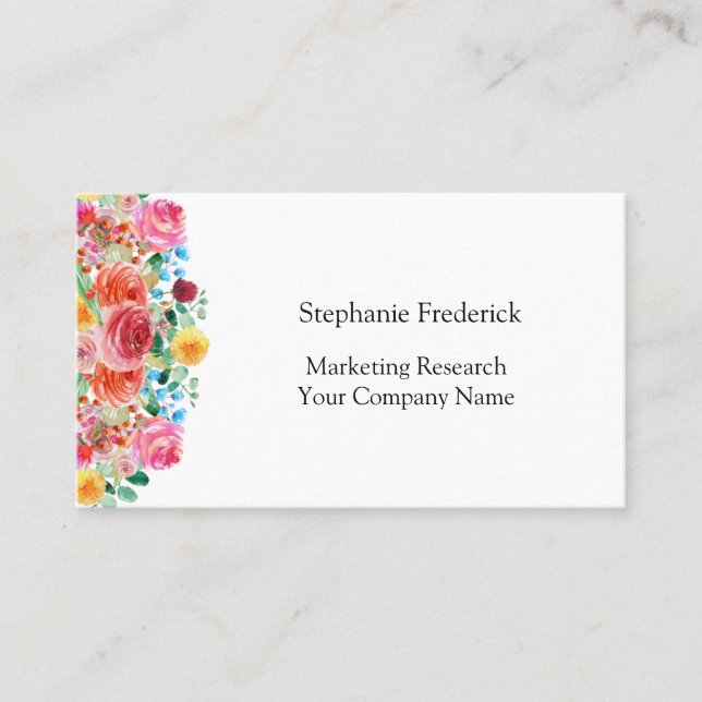Tarjeta De Visita Feminación floral azul rosa amarillo rojo (Anverso)