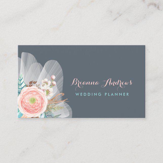 Tarjeta De Visita Feminine Floral Bouquet Elegant Wedding Planner (Anverso)