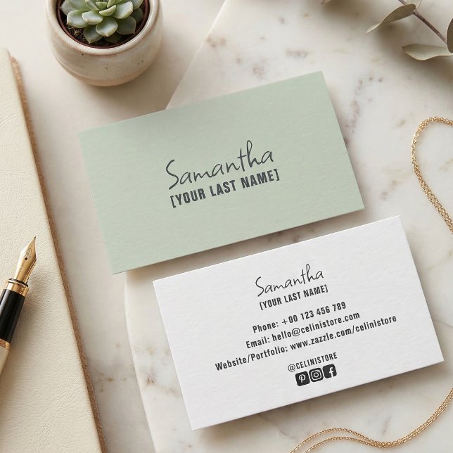 Tarjeta De Visita Feminine Minimalist Business Card | Dusty Sage (Feminine Minimalist Business Card  Dusty Sage)
