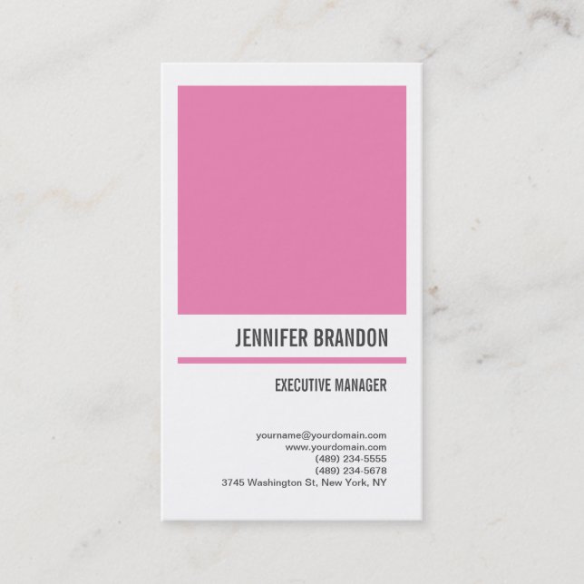 Tarjeta De Visita Feminine Minimalista Pink White Profesional (Anverso)