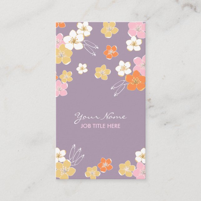 Tarjeta De Visita Feminine purple pink white hawaiian exotic flowers (Anverso)