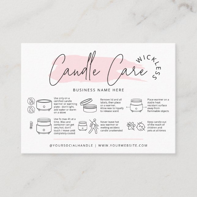 Tarjeta De Visita Feminine Wickless Candle Care Instructions Guide (Anverso)