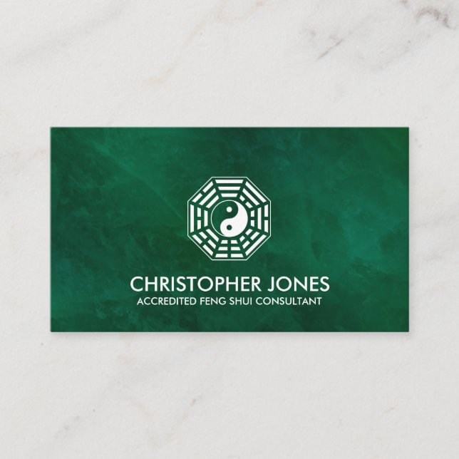 Tarjeta De Visita Feng Shui Bagua / Pakua - blanco en verde (Anverso)