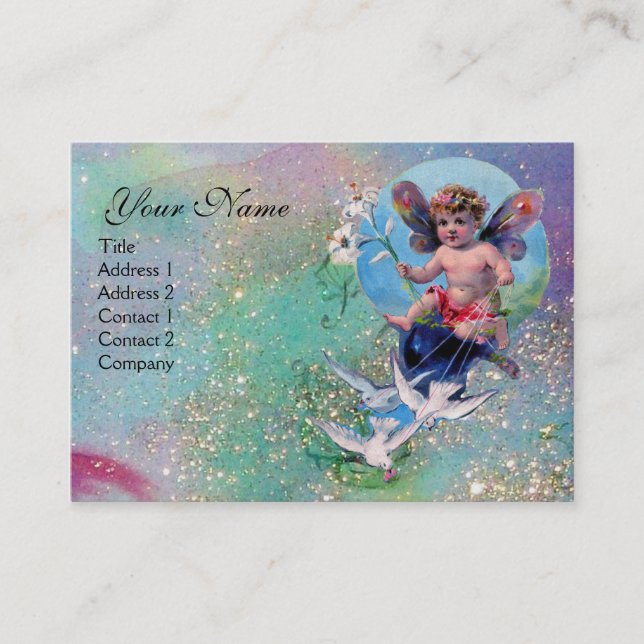 Tarjeta De Visita FERIA DE BEBÉS CON DOVAS EN PERLA verde SPARKLES (Anverso)