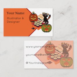 Tarjeta De Visita Festín de sushi espeluznante de Halloween con gato