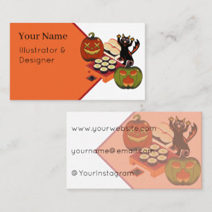 Tarjeta De Visita Festín de sushi espeluznante de Halloween con gato