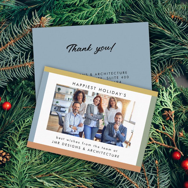 Tarjeta De Visita Festividad fotográfica de rayas modernas (Modern Stripes Photo Holiday Business Card)