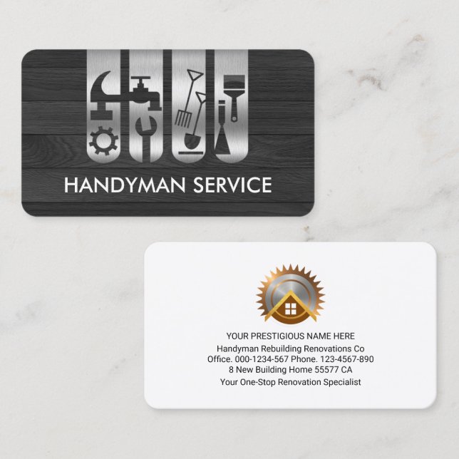 Tarjeta De Visita Ficha Herramientas de Handman en madera (Anverso / Reverso)
