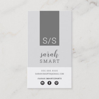 Tarjeta De Visita Ficha MONOGRAM INITIALS gris monocromo moderno
