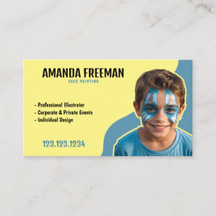 Tarjeta De Visita Fiesta azul y amarillo moderno pintador de cara