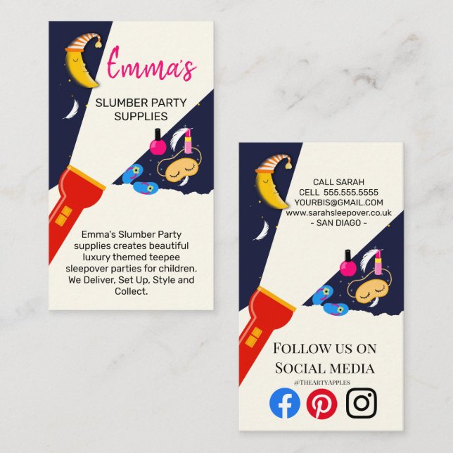 Tarjeta De Visita fiesta baboso teepee dormir noche nana luna (Anverso / Reverso)