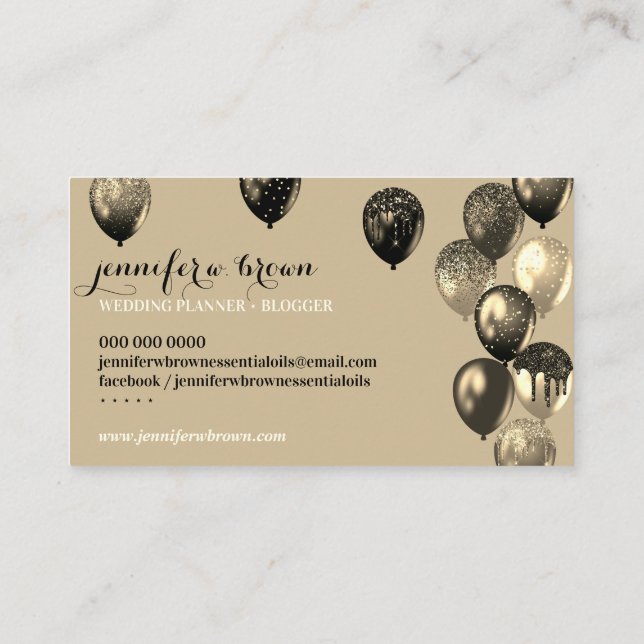Tarjeta De Visita Fiesta Beige Organizador de Eventos Globos Elegant (Reverso)