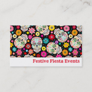 Tarjeta De Visita Fiesta colorida de los cráneos y de las flores del