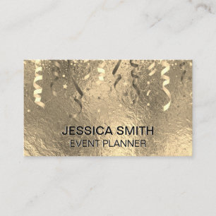Tarjeta De Visita Fiesta de eventos Popper y Confetti   efecto metal
