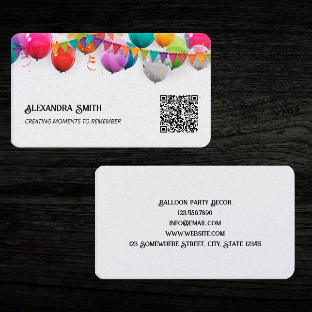 Tarjeta De Visita Fiesta de globo Personalizado Decor QR (Balloon Party Decor Custom QR Business Cards)