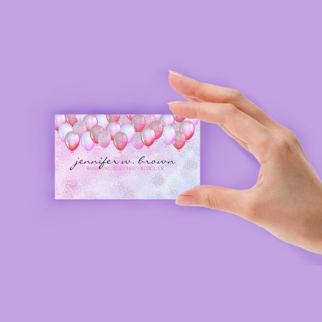 Tarjeta De Visita Fiesta de globo Planner Purpurina Rosa (Balloon Party Planner Glitter Pink Business Card)