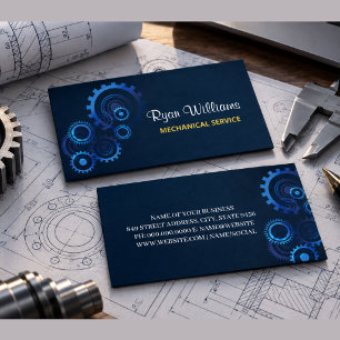 Tarjeta De Visita Fiesta de Graduación de Ingeniero Mecánico Azul Mo
