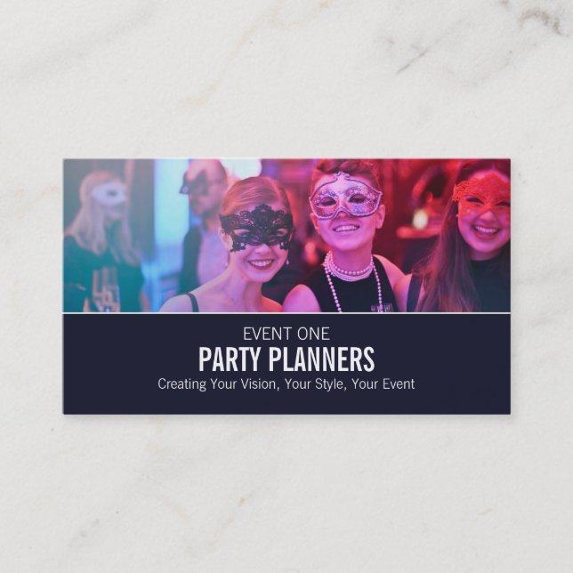 Tarjeta De Visita Fiesta de Masquerade, planificador de eventos Fies (Anverso)