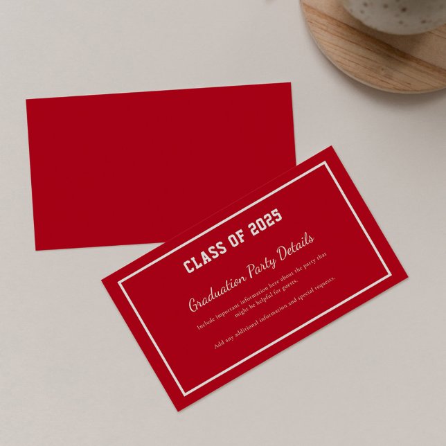 Tarjeta De Visita Fiesta de Modern Red Graduation 2025 (Red Graduation 2025 Party Invitation Geometric Enclosure Card)