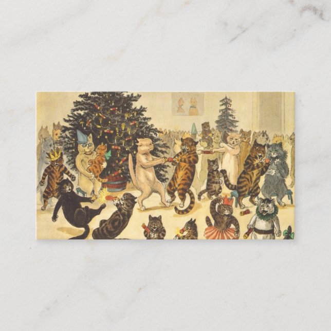 Tarjeta De Visita Fiesta de Navidades Louis Wain (Anverso)