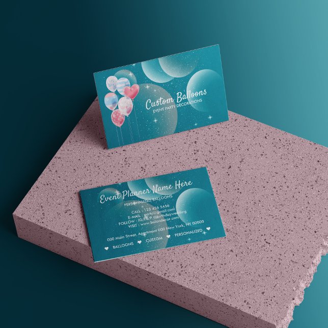 Tarjeta De Visita Fiesta del evento Globos Decoración Naval Verde (Balloons Event Party Planner Decor Navy Green Business Card)
