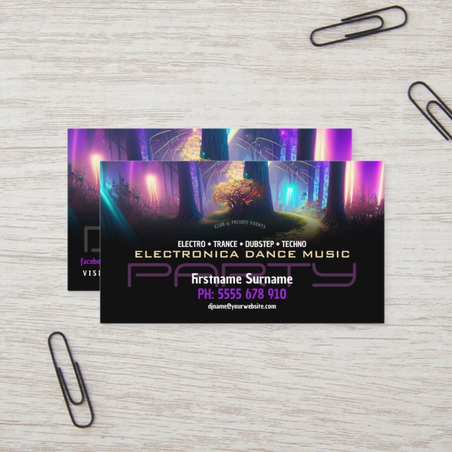 Tarjeta De Visita Fiesta DJ Dance Magical Forest Lights Business Car (Anverso/Reverso In Situ)