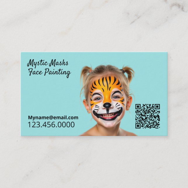 Tarjeta De Visita Fiesta Entretenedor Face Painter Blue QR (Anverso)